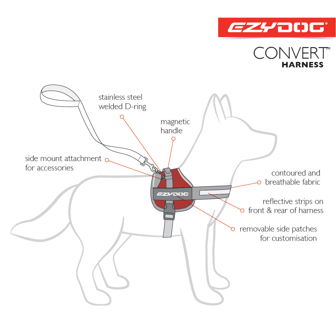 Ezydog Sele Convert harness Reflex Grå